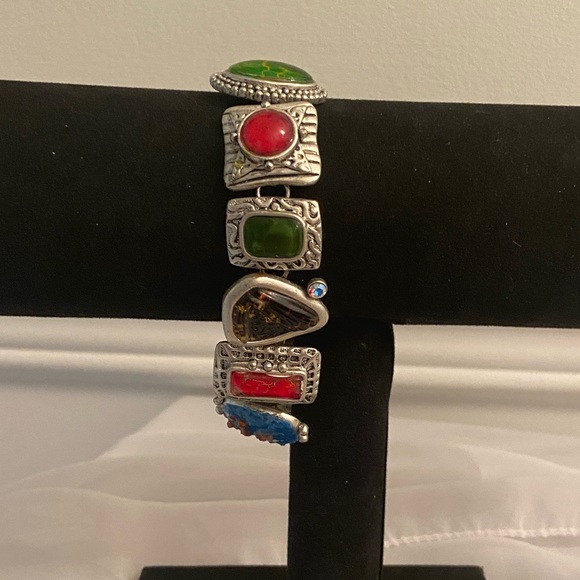 Multi Stone Silvertone Bracelet - Picture 2 of 8